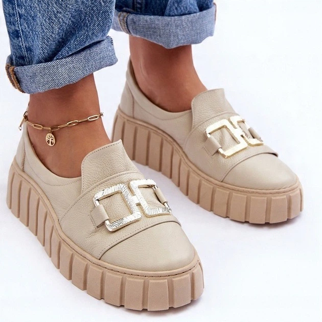 Buty wsuwane damskie Lewski Shoes 3398 38 Beżowy/Srebrny - obraz 4