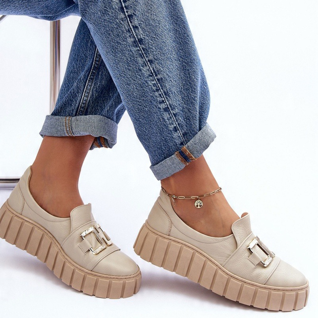 Buty wsuwane damskie Lewski Shoes 3398 38 Beżowy/Srebrny - obraz 2