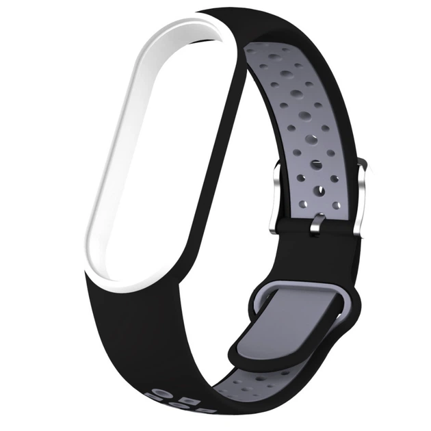 Силиконовый ремешок Nike style для фитнес-браслета Xiaomi Mi Band 5/6/7 с металлической застежкой Черный с серым (mrk2622) - изображение 4