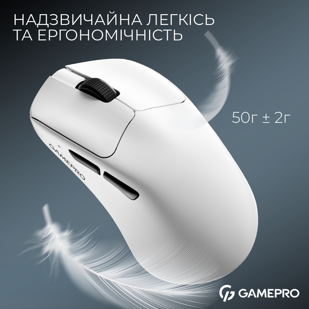 Мышь GamePro Asgard Surt Wireless/Bluetooth/USB PixArt PAW3395 Sensor White (GM017W) - Фото 6 Мышь GamePro Asgard Surt Wireless/Bluetooth/USB PixArt PAW3395 Sensor White (GM017W) - изображение 6