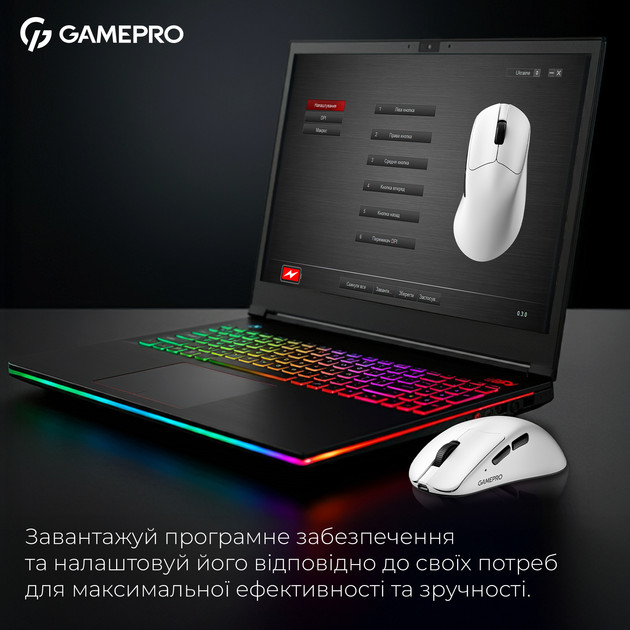 Мышь GamePro Asgard Surt Wireless/Bluetooth/USB PixArt PAW3395 Sensor White (GM017W) - Фото 9 Мышь GamePro Asgard Surt Wireless/Bluetooth/USB PixArt PAW3395 Sensor White (GM017W) - изображение 9