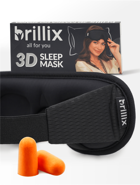Маска для сна 3d sleep eye mask медитации дышащая повязка breath на глаза Brillix из дышащего материала черная сон маски повязки + беруши в подарок - изображение 2
