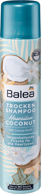 Парфюмированный сухой спрей-шампунь для волос Balea Trockenshampoo Hawaiian Coco, 200 мл - Фото 1 Парфюмированный сухой спрей-шампунь для волос Balea Trockenshampoo Hawaiian Coco, 200 мл - изображение 1