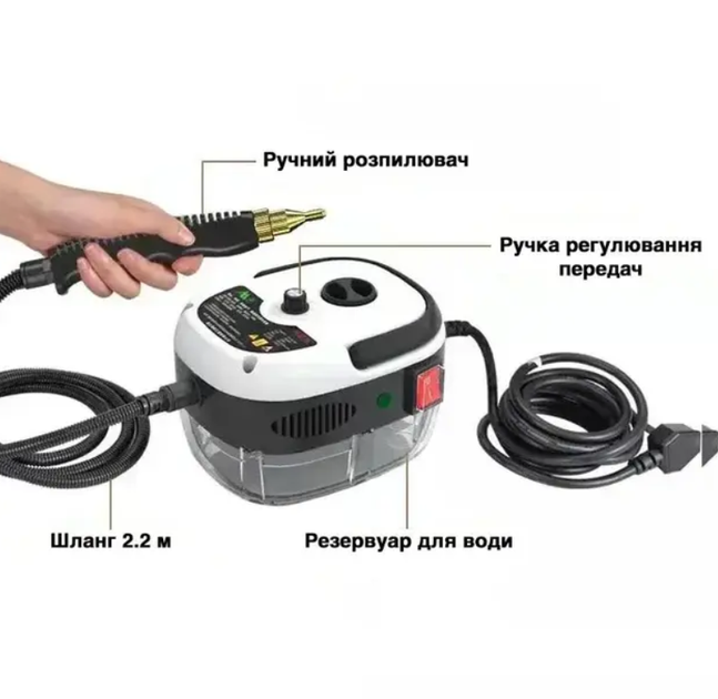Пароочисник Portable Steam Cleaner YD-206A ручний, для очищення різних поверхонь, електричний, з насадками 2500W білий - зображення 3