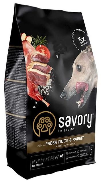Sucha karma dla psów dorosłych wszystkich ras Savory z kaczką i królikiem 3 kg (4820232630174) - obraz 1