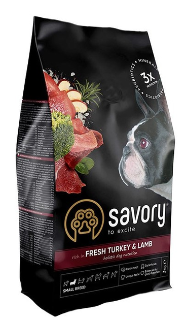 Sucha karma dla dorosłych psów małych ras Savory z indykiem i jagnięciną 3 kg (4820232630358) - obraz 1