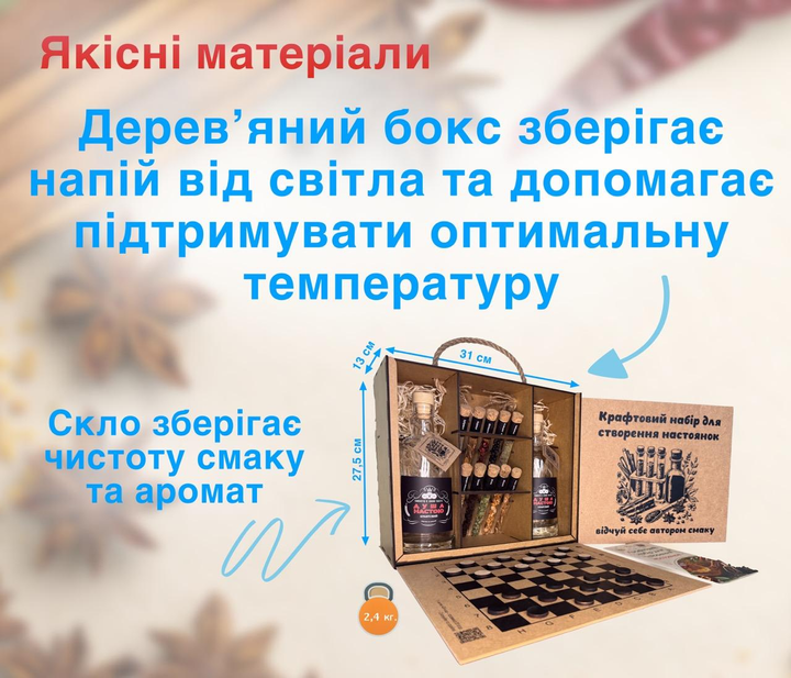 Крафтовий подарунковий набір для настоянок для тата — набір спецій і трав, рецепти, інструкція, натуральні інгредієнти, подарунок у дерев’яній коробці з побажаннямКрафтовий набір для створення настоянок із привітанням для тата, пакет - зображення 4