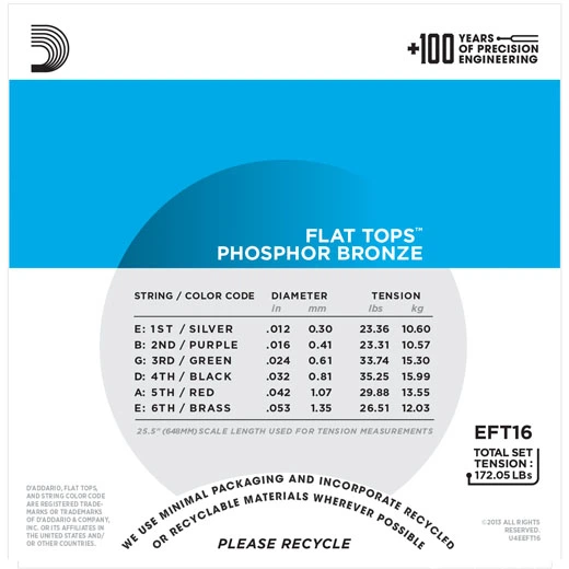 Струни для акустичних гітар D'Addario EFT16 Flat Tops Light (12-53) - зображення 2