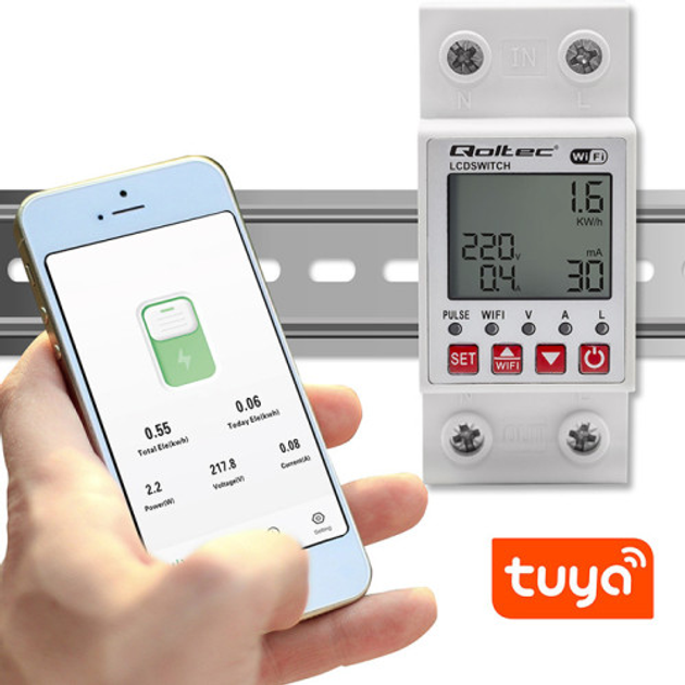 Wi-Fi реле з лічильником Qoltec Wi-fi DIN rail relay with electricity meter 63A Timer Tuya (5901878509907) - зображення 7
