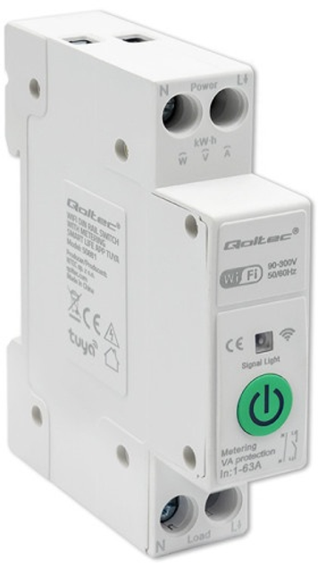 Wi-Fi реле з лічильником Qoltec Wi-fi DIN rail relay with electricity meter 63A TUYA SMART LIFE (5901878508818) - зображення 1