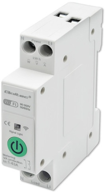 Wi-Fi реле з лічильником Qoltec Wi-fi DIN rail relay with electricity meter 63A TUYA SMART LIFE (5901878508818) - зображення 2