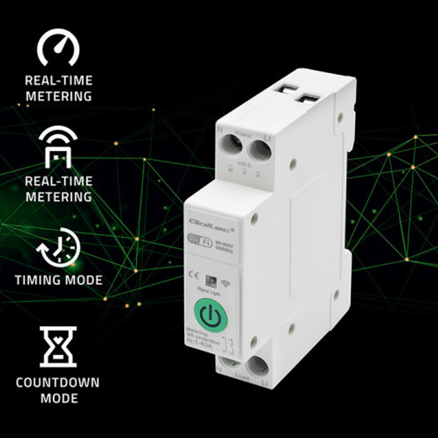 Wi-Fi реле з лічильником Qoltec Wi-fi DIN rail relay with electricity meter 63A TUYA SMART LIFE (5901878508818) - зображення 8