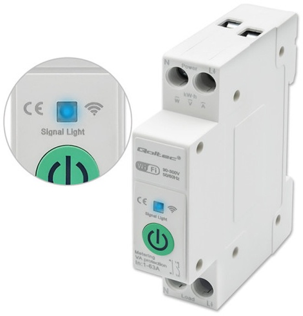 Wi-Fi реле з лічильником Qoltec Wi-fi DIN rail relay with electricity meter 63A TUYA SMART LIFE (5901878508818) - зображення 10