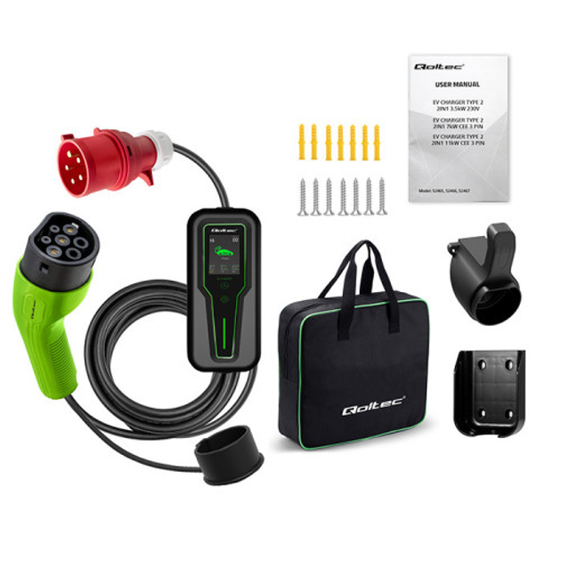 Mobilna ładowarka do samochodu elektrycznego Qoltec EV z regulacją 2 w 1 Typ 2 7 kW 5 m (5901878524665) - obraz 5