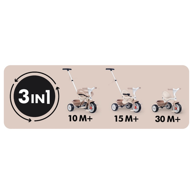 Велосипед трехколесный Smoby 3 в 1 Би Муви Комфорт Розовая жемчужина (7600740419) с ручкой - изображение 2