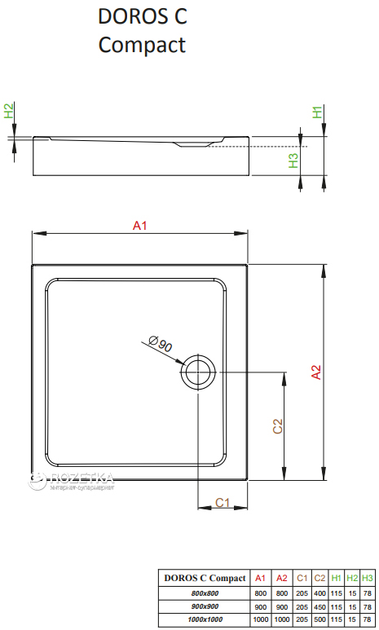 Душевой поддон RADAWAY Doros C Compact 90 SDRC9090-05 - изображение 3