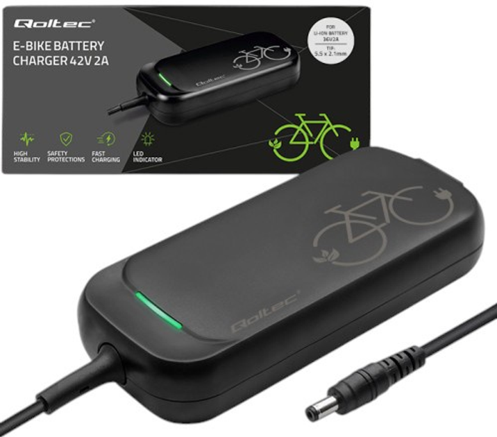 Блок живлення для електричного велосипеду Qoltec Charger for e-bike, electric scooter 36V / 42V 2A 5.5*2.1 (5901878503325) - зображення 2