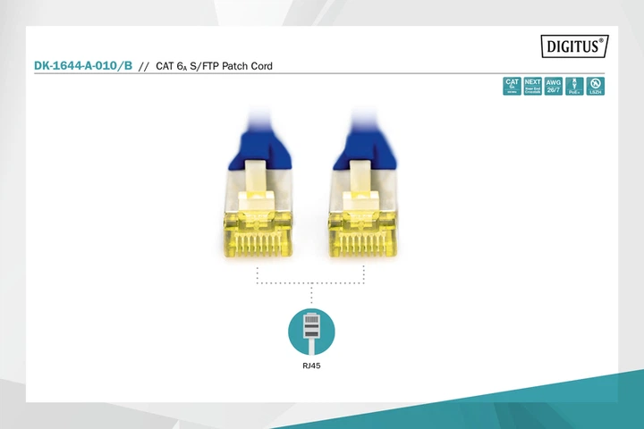 Патч-корд DIGITUS CAT 6a S-FTP, 1м, AWG 26/7, Cu, LSZH, синій - Фото 2 Патч-корд DIGITUS CAT 6a S-FTP, 1м, AWG 26/7, Cu, LSZH, синій - изображение 2