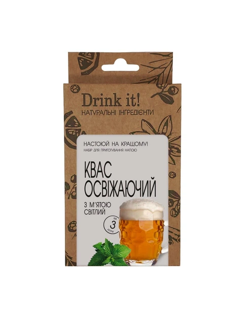 Набор для настаивания Drink it Квас освежающий с мятой светлый на 3 литра - Фото 1 Набор для настаивания Drink it Квас освежающий с мятой светлый на 3 литра - изображение 1