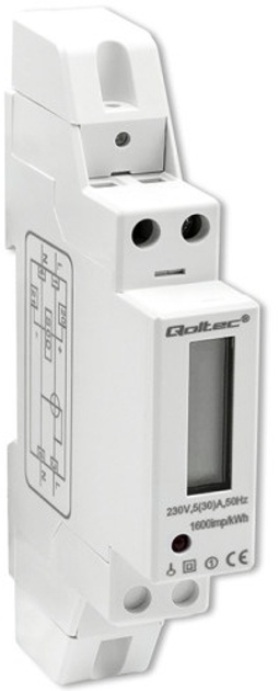 Licznik energii elektrycznej Qoltec Single-phase electronic meter DIN rail energy consumption meter 230V 30A LCD 1P (5901878509938) - obraz 1