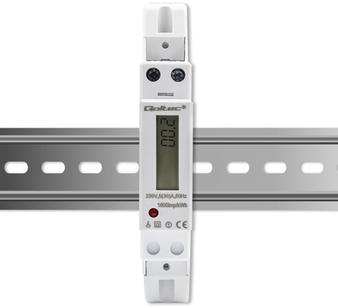 Licznik energii elektrycznej Qoltec Single-phase electronic meter DIN rail energy consumption meter 230V 30A LCD 1P (5901878509938) - obraz 5