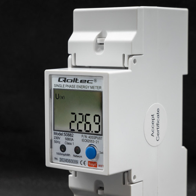 Лічильник електроенергії Qoltec Single phase electronic energy consumption meter for DIN rail 230 V LCD Wi-fi (5901878508825) - зображення 6