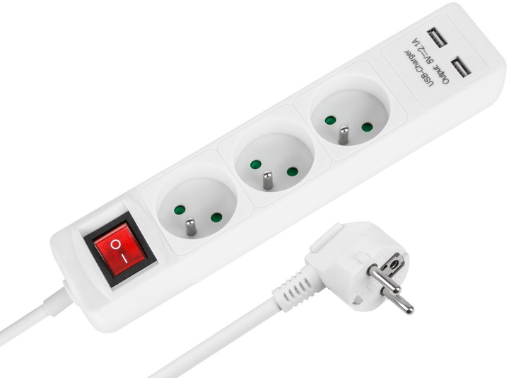 Мережевий фільтр Rebel на 3 розетки 2 USB 5 м (5901890030779) - зображення 1