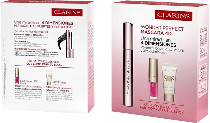 Zestaw Clarins Tusz do rzęs Wonder Perfect 4D 8 ml + Baza pod makijaż SOS White 5 ml + Błyszczyk do ust Lip Comfort 04 1.4 ml (3666057418488) - obraz 2