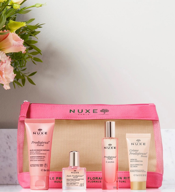 Набір для жінок Nuxe Huile Prodigieuse Floral Гель для душу 30 мл + Сухий олія для тіла 10 мл + Гель-крем для обличчя 15 мл + Парфуми 15 мл (3264680039713) - зображення 6