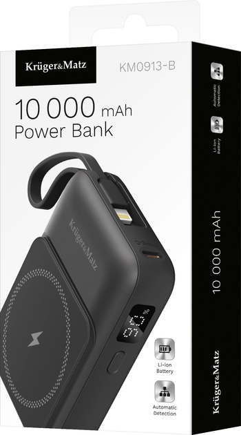 УМБ Kruger&Matz MagSafe 10000 мАг 22.5 Вт з каблем Black (KM0913-B) - зображення 7