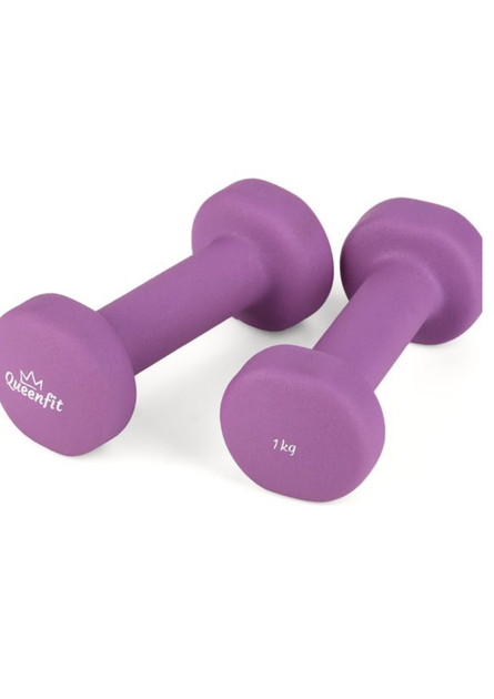 Набор гантелей неопреновых Queenfit 2х1 кг (2 кг) фиолетовый. Круглые, для фитнеса, аэробики, дома - изображение 2