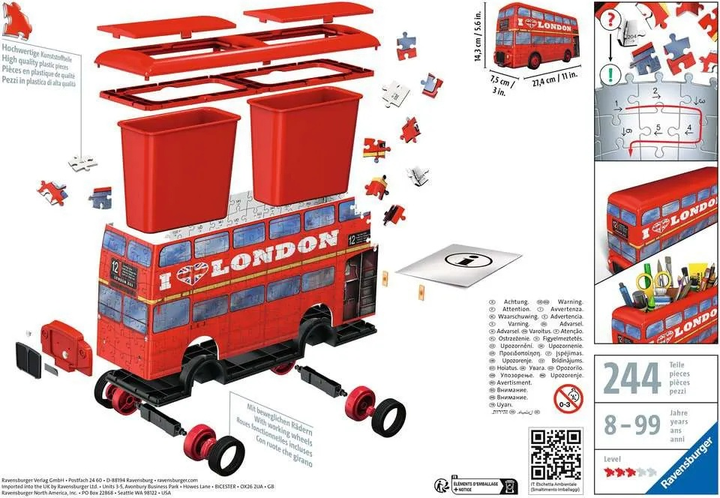 Пазл Ravensburger London bus 3D 216 елементів 12534 (4005556125340) - зображення 3