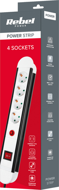 Listwa przeciwprzepięciowa Rebel 4 gniazda 5 m Black-White (5901890018456) - obraz 3
