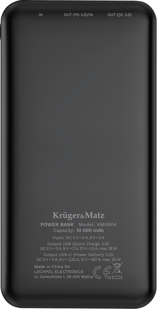 Powerbank Kruger&Matz Li-pol QC/PD 10000 mAh 20 W Black (KM0904) - obraz 5