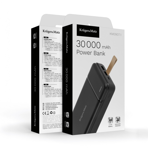 Powerbank Kruger&Matz Li-pol QC/PD 30000 mAh 22.5 W Black (KM0907.1) - obraz 6