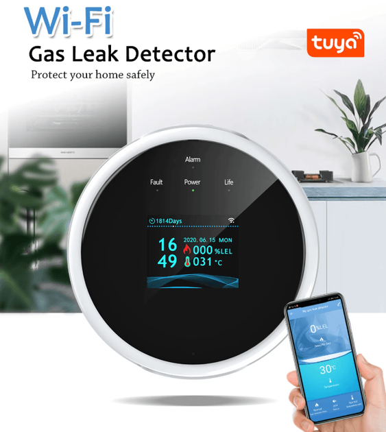 Цифровой датчик детектор утечки газа Tuya Wi-Fi USB Type-C Scugard Белый - изображение 2