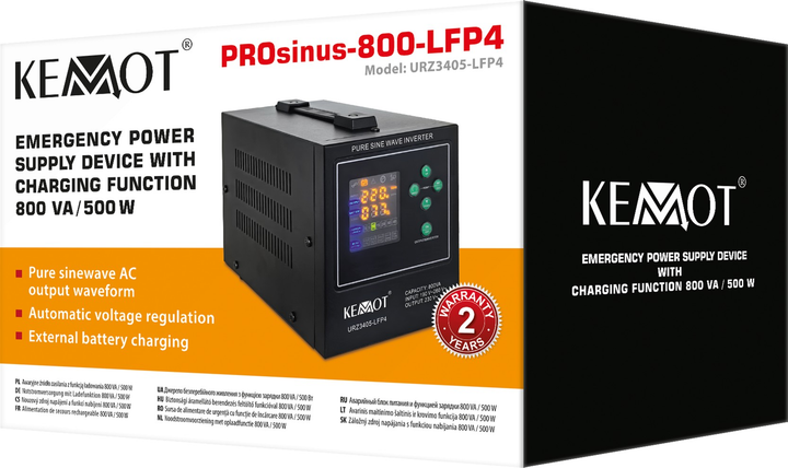 ДБЖ Kemot PROsinus-800-LFP4 500 Вт/800 ВА Black (URZ3405-LFP4) - зображення 4