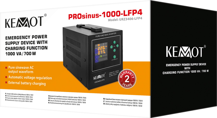 UPS Kemot PROsinus-1000-LFP4 700W/1000VA Black (URZ3406-LFP4) - obraz 4