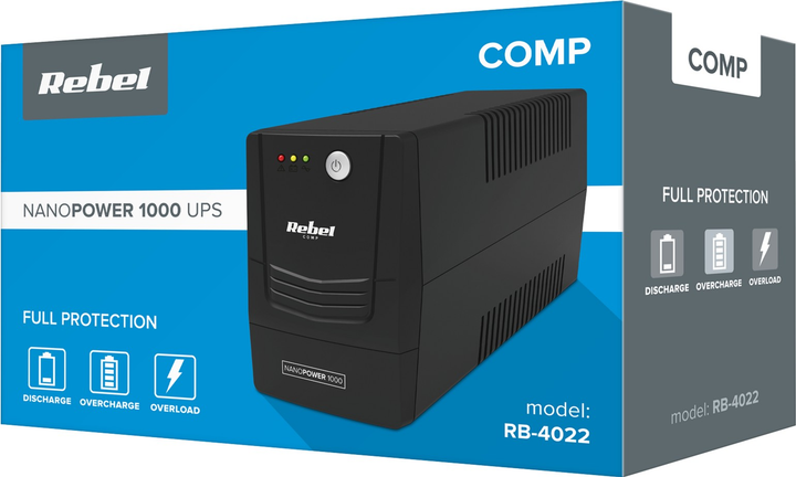 ДБЖ Rebel Nanopower 1000 600 Вт/1000 ВА Black (RB-4022) - зображення 6