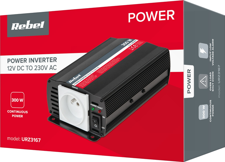 Автомобільний інвертор Rebel 300W 12V/230V (5901436779520) - зображення 4