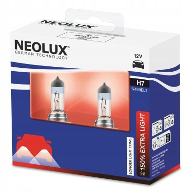 Żarówka halogenowa NEOLUX H7 12V 55W PX26D Extra Light +50% 2 szt (N499EL1-2SCB (4062172300568) - obraz 1