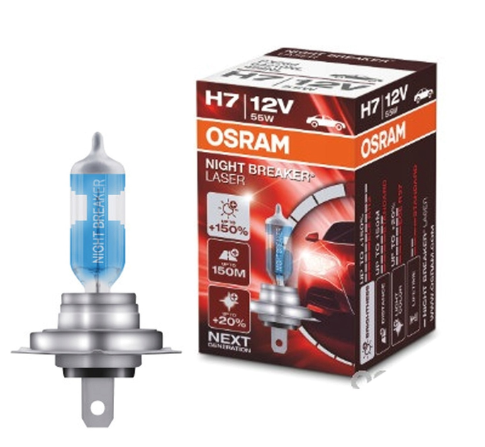 Лампа галогенова OSRAM H7 12V 55W PX26d NIGHT BREAKER LASER +150% (64210NL) (4052899991392) - зображення 2