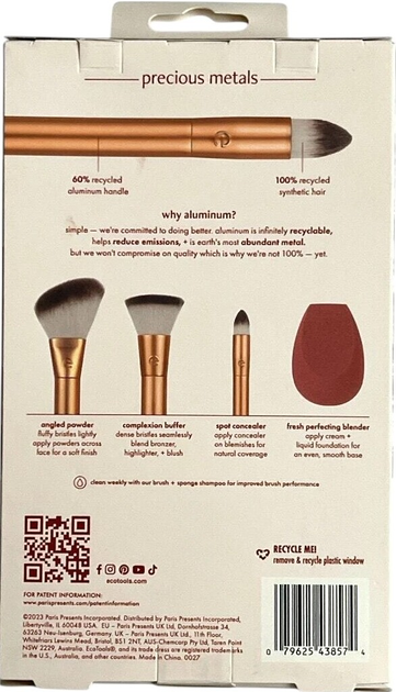 Zestaw pędzli do makijażu Ecotools Precious Metals Face Blend + Sculpt Set 4 szt (79625438574) - obraz 2