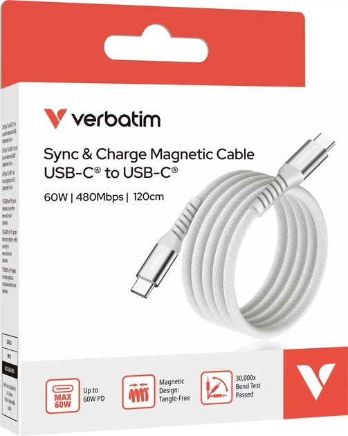 Кабель Verbatim 60 Вт, USB-C–USB-C, 120 см Сірий (31850) - зображення 4