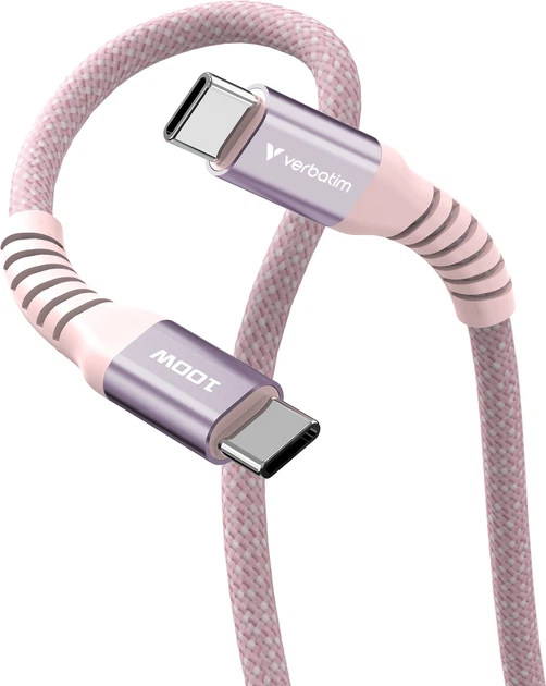 Kabel zasilający i synchronizacyjny Verbatim 100 W z magnesem, USB-C do USB-C, 120 cm, różowy (0023942318576) - obraz 2