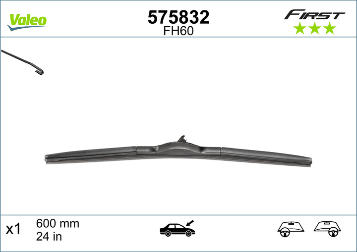 Pióro wycieraczki samochodowej Valeo VFH60 hybrydowe 600 mm (VA 575832) - obraz 3