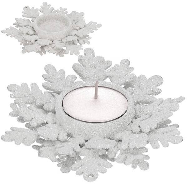 Świecznik świąteczny Springos na świeczkę tealight brokatowy srebrny (CA1204) 12 x 10.5 x 4 cm (5907719462097) - obraz 3