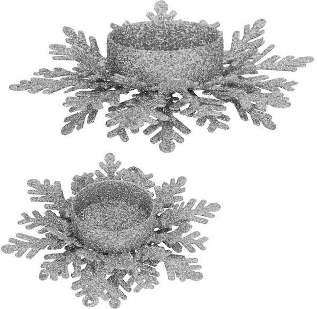 Świecznik świąteczny Springos na świeczkę tealight brokatowy srebrny (CA1056) 11.9 x 10.5 x 4 cm (5907719440729) - obraz 2