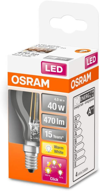 Żarówka Osram LED BULB E14 4 w 827 DIMX 3 FIL 470 lm (4058075434448) - obraz 4