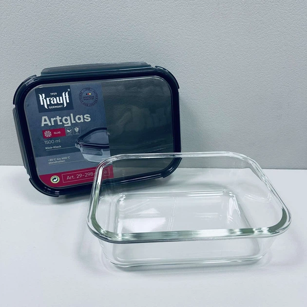 Контейнер стеклянный прямоугольный с пластиковой крышкой 1500 мл Krauff Artglass 29-298-028 - изображение 3